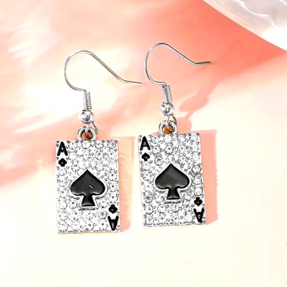NEW: Aces Spades Design With Sparkling Zircon Decor Hook Earrings
